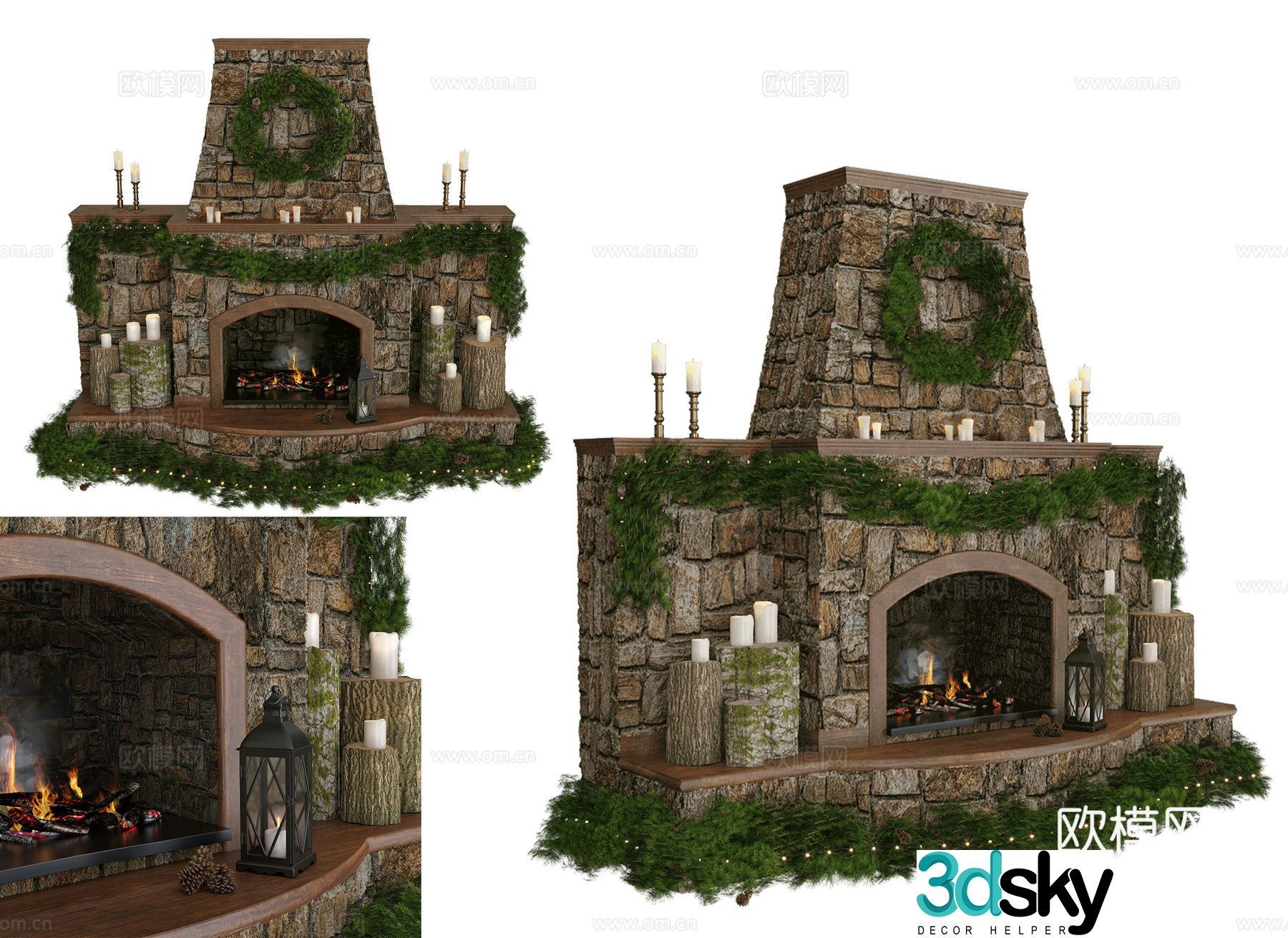 American Christmas fireplace European style living room fireplace brick real fireplace living room large fireplace fireplace 3d model