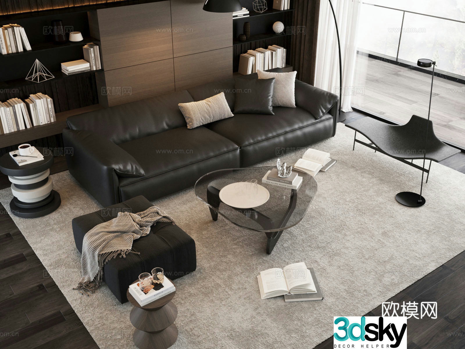 Modern home living room light luxury living room small apartment living room 3D model