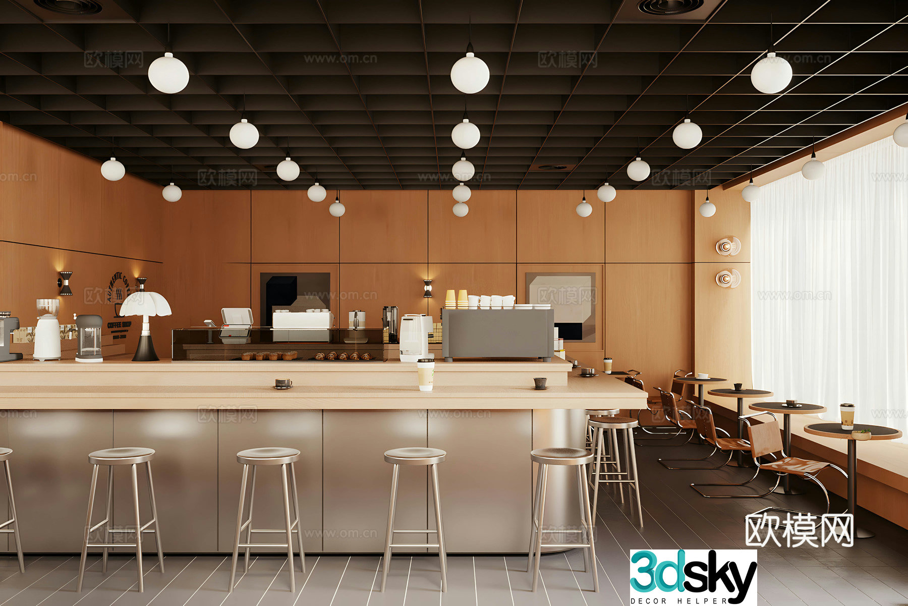 Industrial style coffee shop milk tea shop 3d model