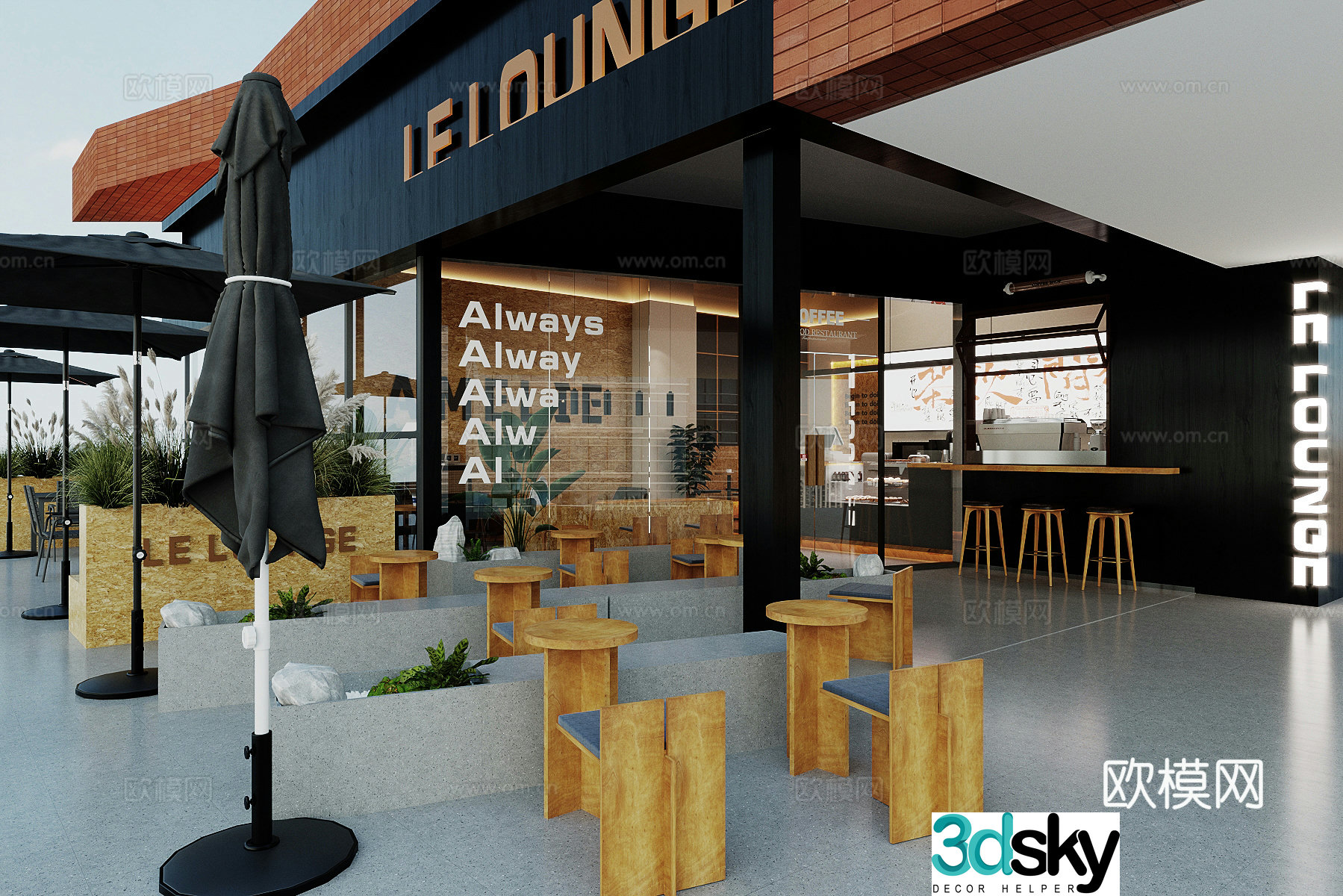 Modern cafe exterior area milk tea shop exterior area 3D model