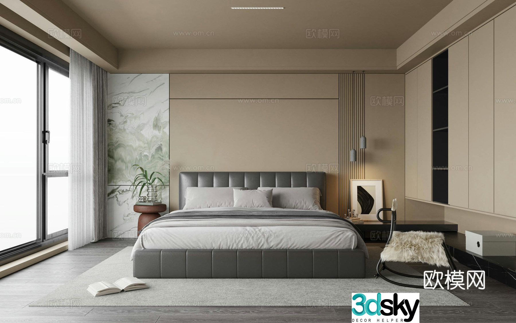 Middle-aged home bedroom Middle-aged elder room Second-bedroom Middle-aged bedroom Bed Middle-aged leisure chair 3D model