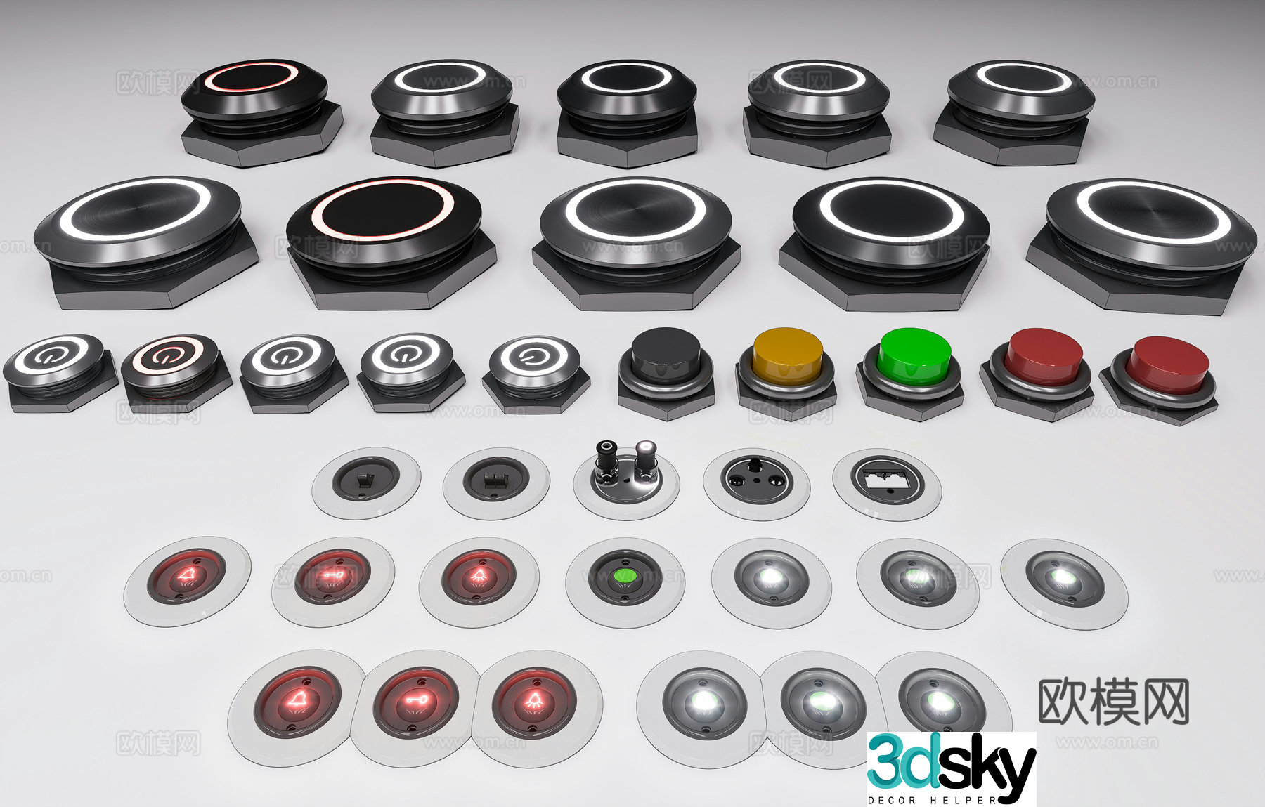 Modern switch button Indicator buttons Industrial electrical component switch Circular button switch 3D model