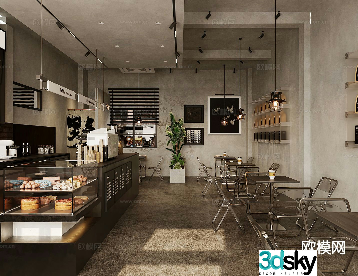 Industrial style cafe 3d model