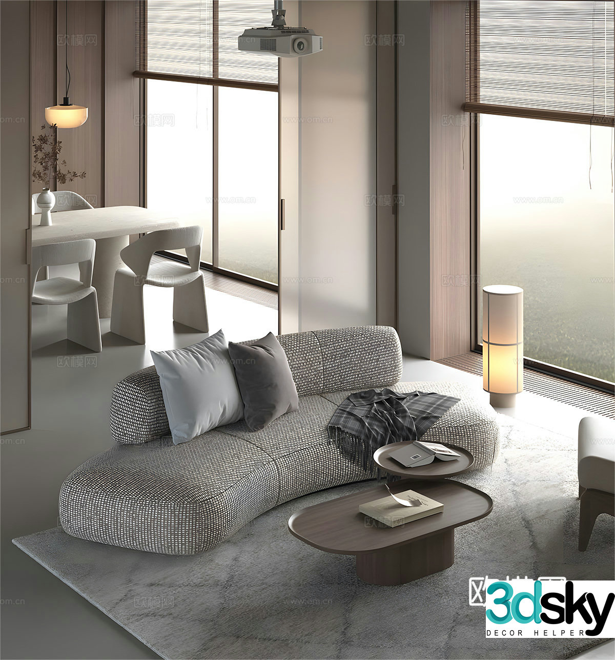 Modern sofa coffee table combination multi-person sofa three-person sofa leisure chair sofa chair desk lamp 3D model