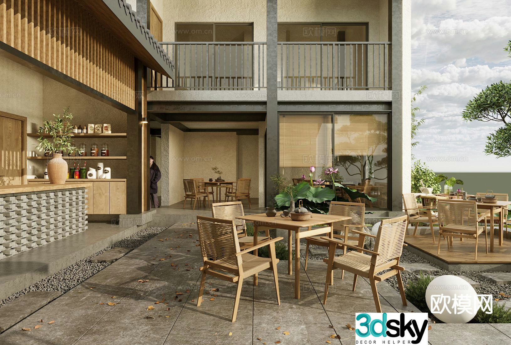 New Chinese style homestay courtyard outdoor cafe 3D model