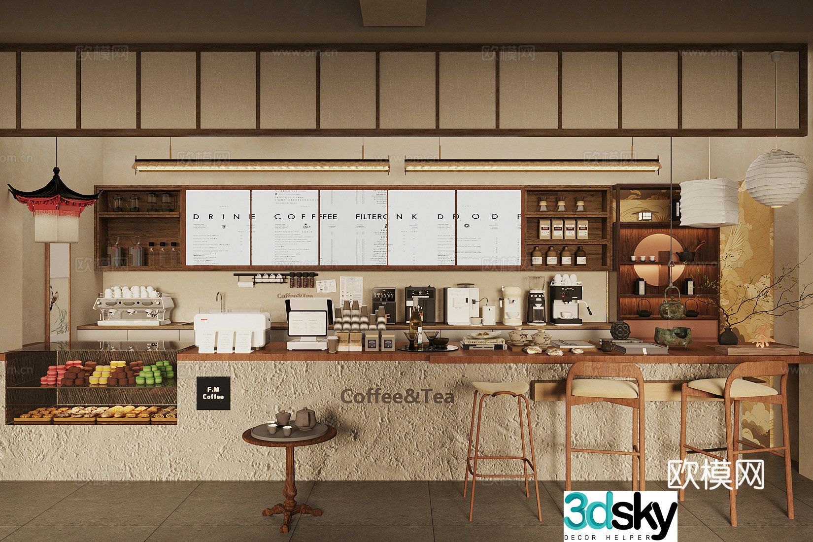 New Chinese coffee shop cafe 3d model