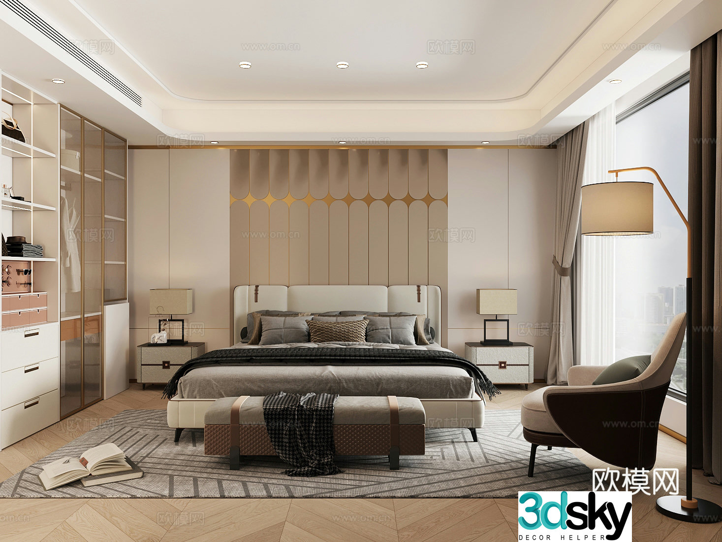 Modern light luxury home bedroom premium gray bedroom master bedroom second bedroom elderly room double bed wardrobe 3d model