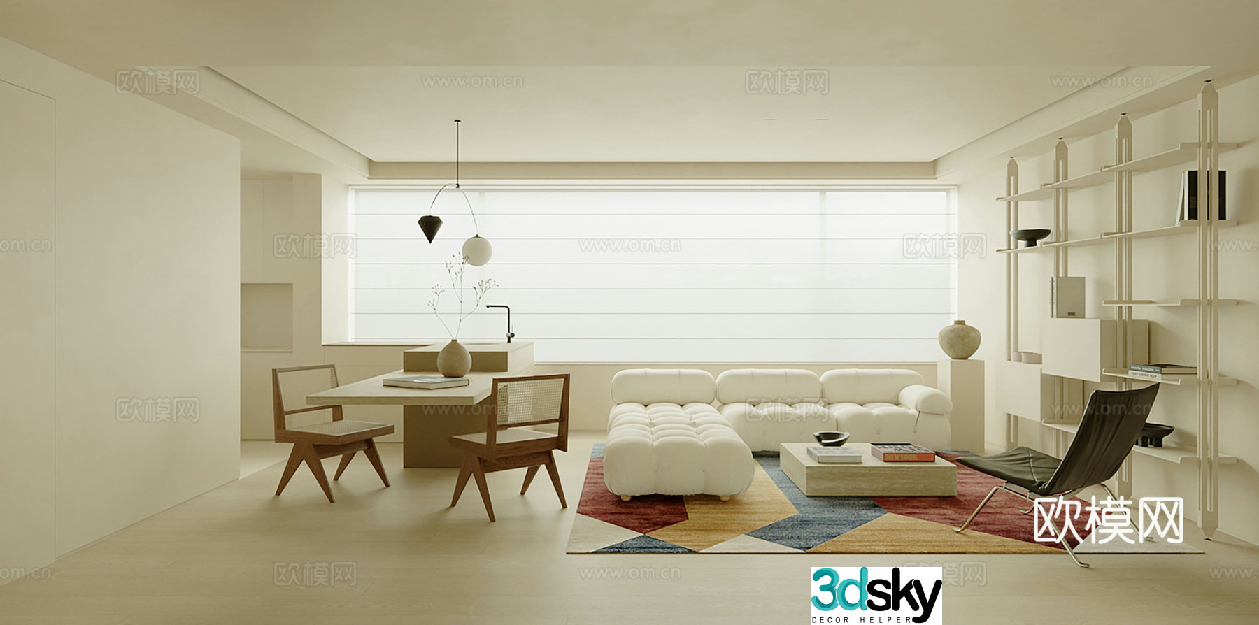 Living room sofa coffee table combination island 3D model
