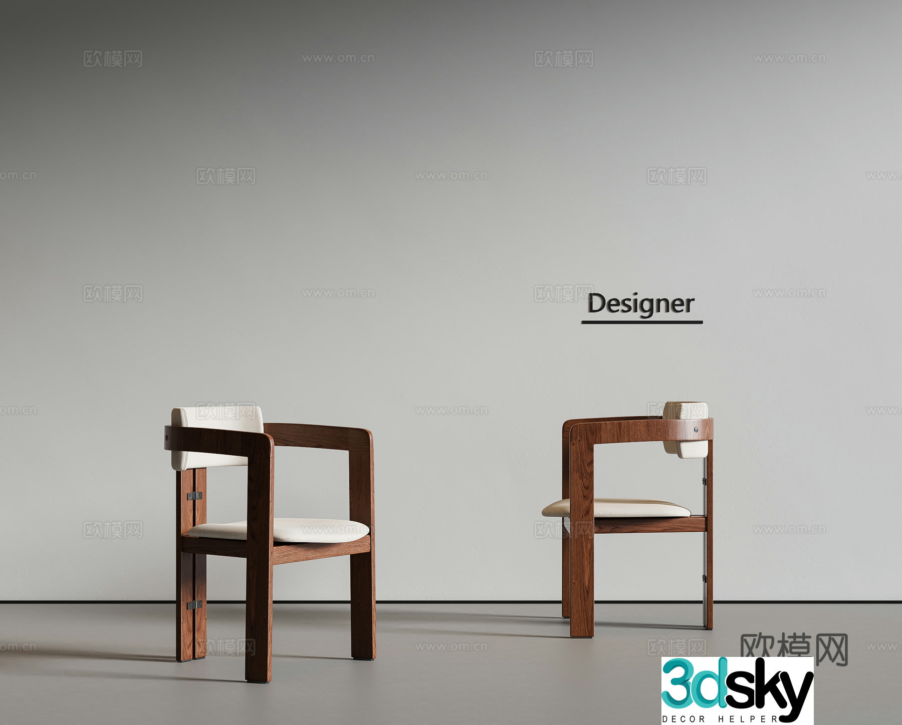 Medium style single chair dining chair 3d model