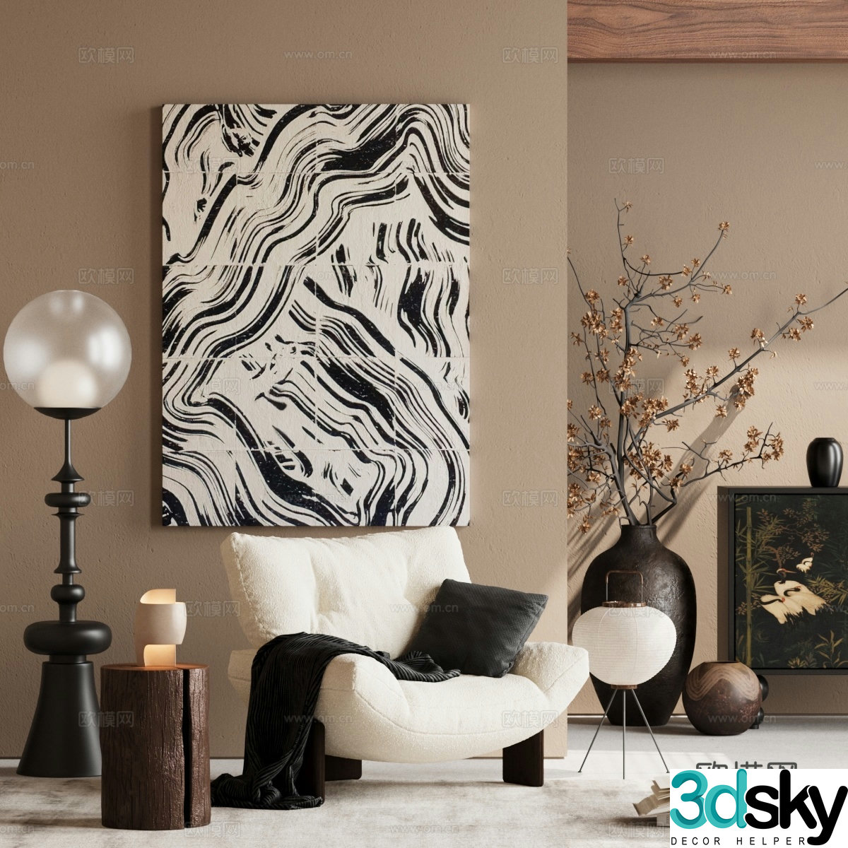 Middle-aged leisure chair floor lamp decorative painting 3d model