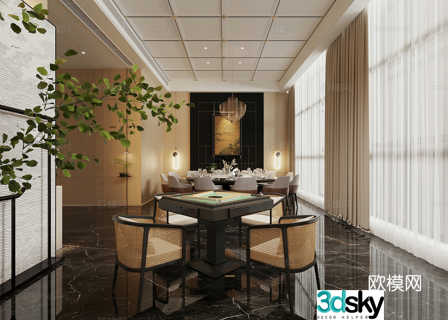 Chinese restaurant private room New Chinese restaurant private room Private room dining table and chairs Round table dining table and chairs Tableware 3D model