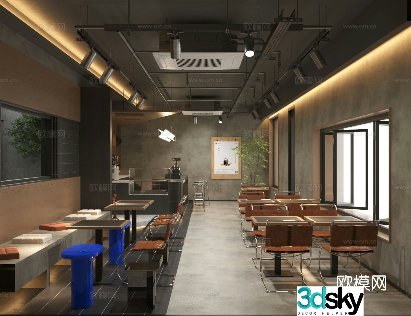 Industrial style cafe 3d model