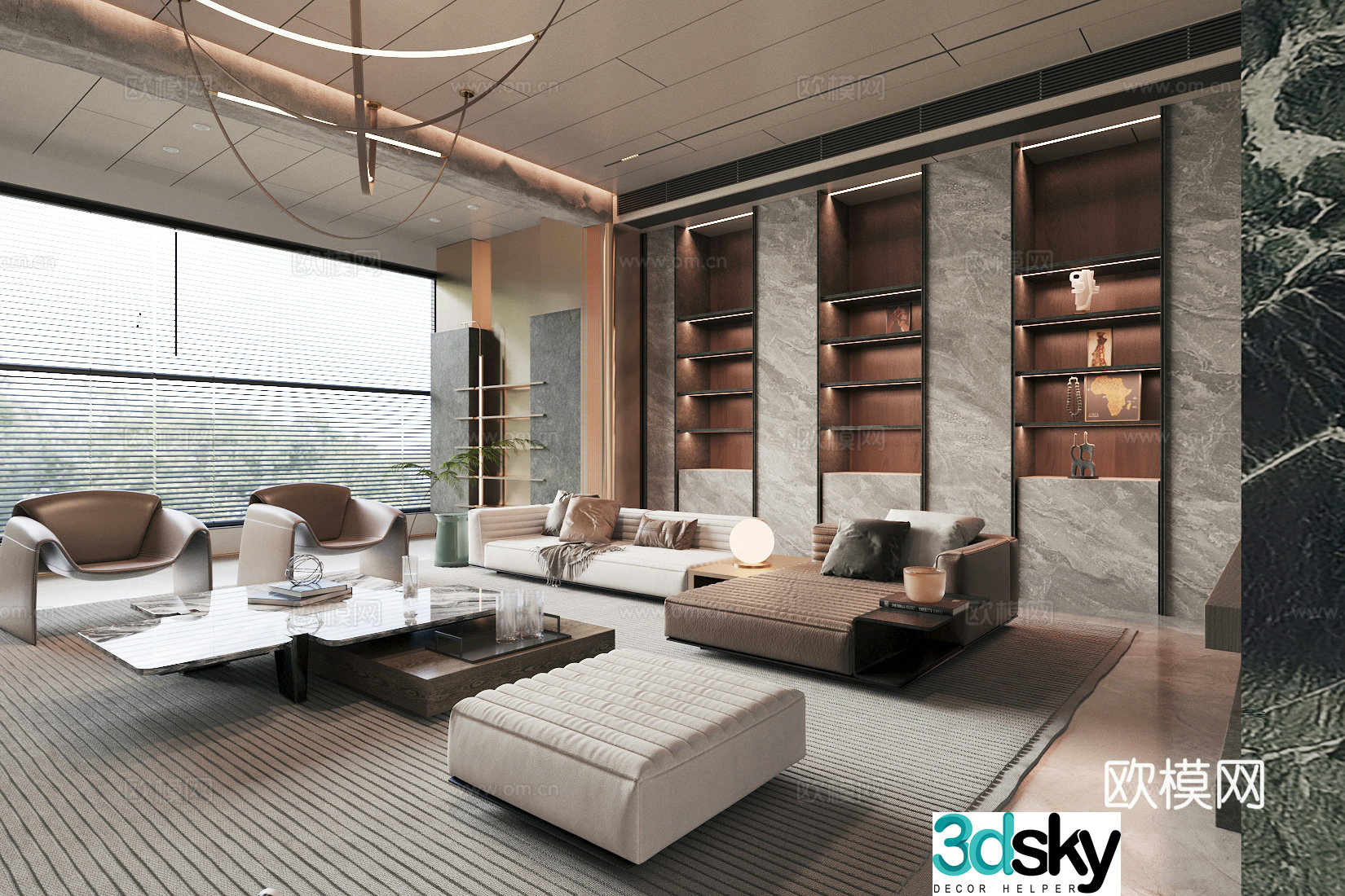 Modern living room light luxury living room Italian living room sofa coffee table combination leather multi-person sofa 3D model