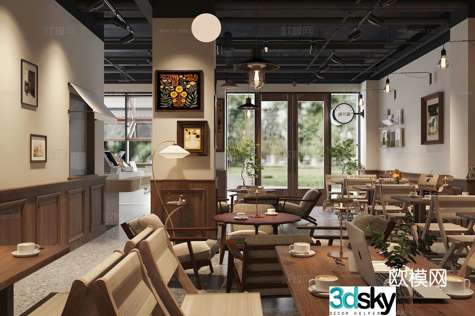 Middle style coffee shop cafe 3d model