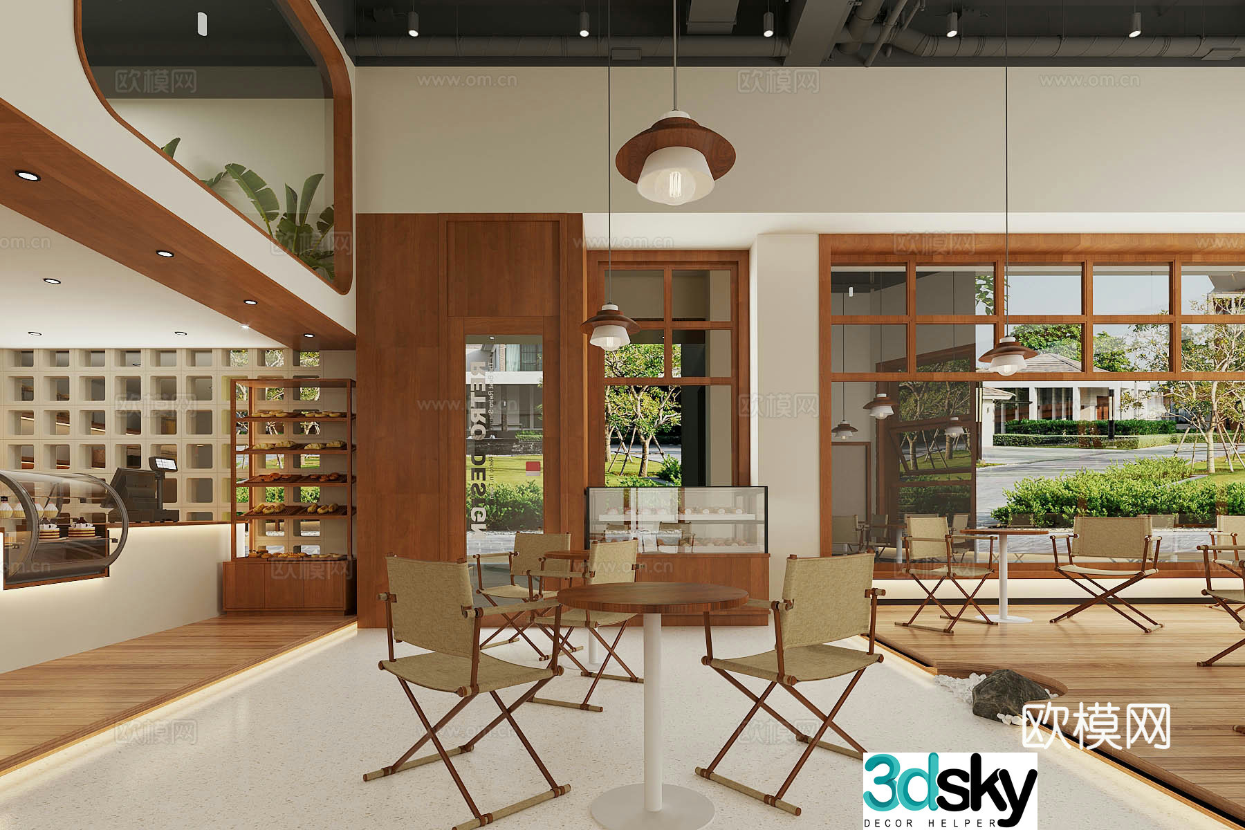 Logwood style coffee shop Logwood style milk tea shop Western restaurant tea room Cake dessert shop Coffee table and chair 3D model