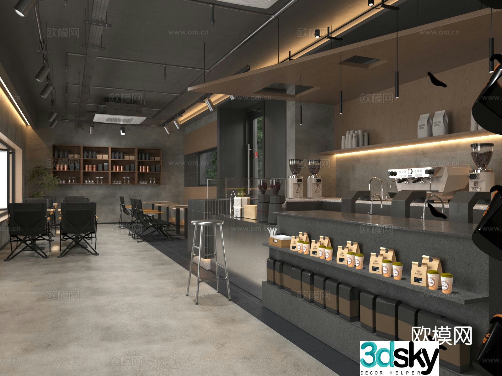 Industrial style cafe 3d model