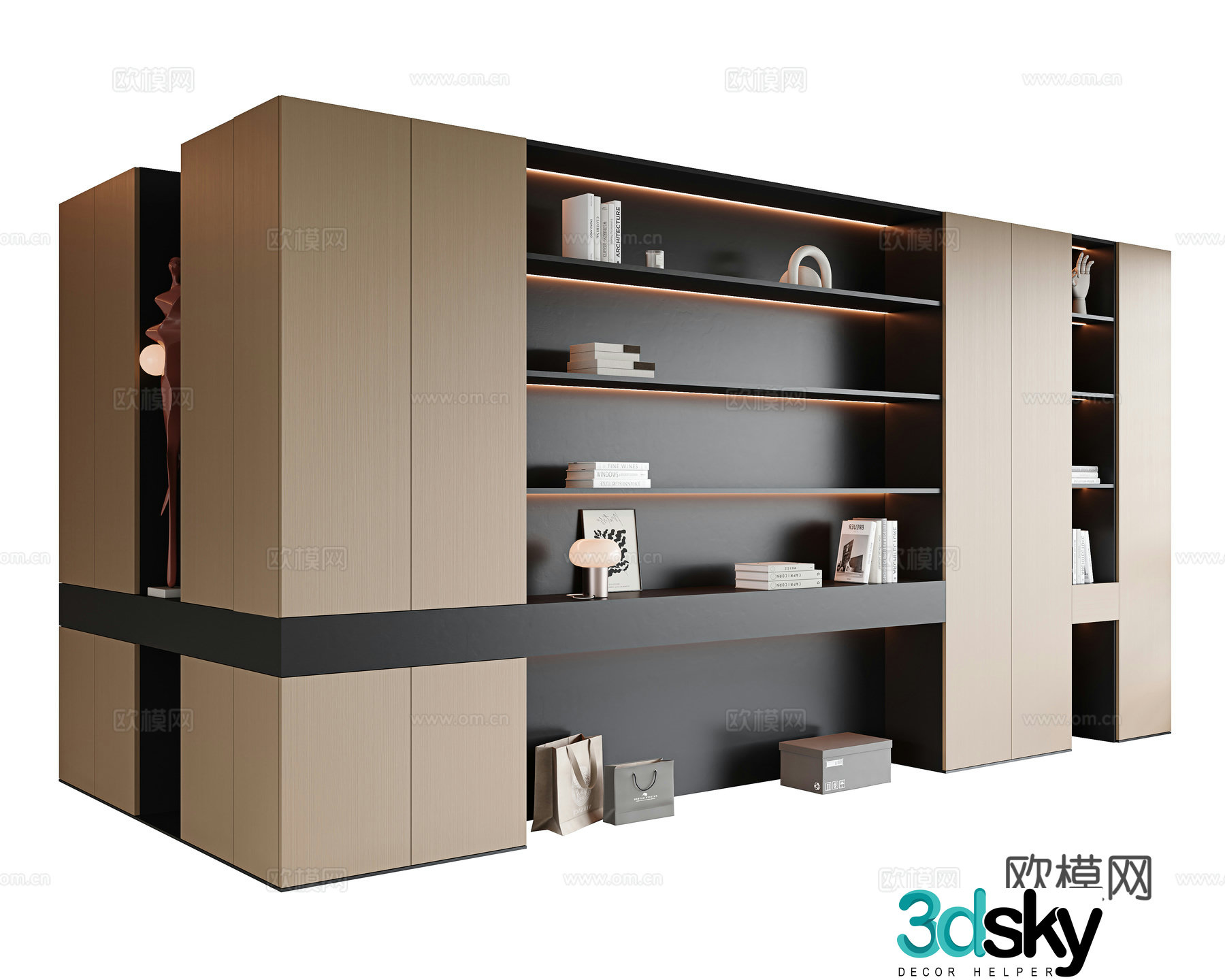 Italian modern decorative cabinet study bookcase living room decorative cabinet open bookcase office bookcase 3d model