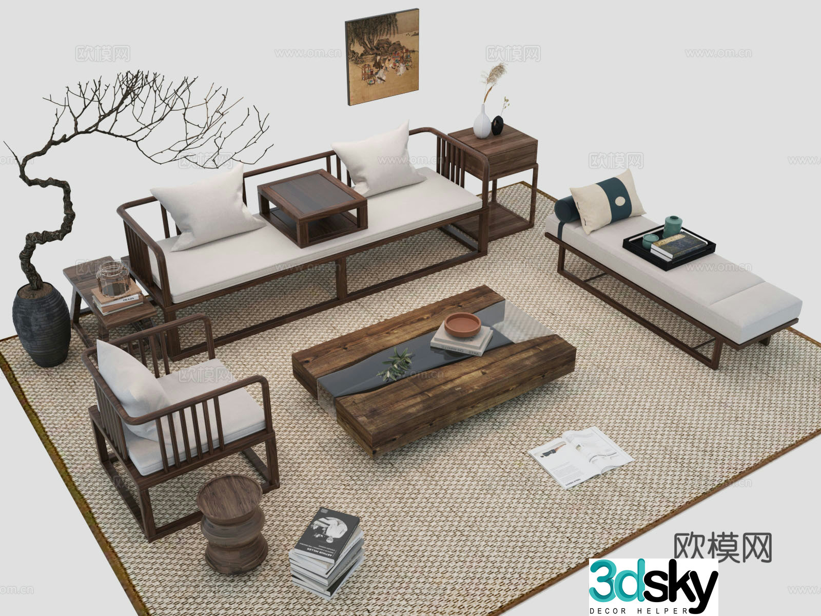 Sofa coffee table combination 3D model