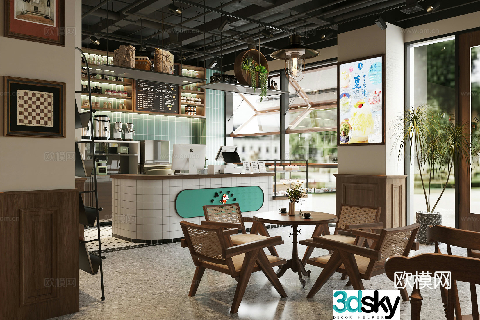 Middle-aged style cafe milk tea shop cafe cash register operation desk cash register front desk coffee table 3D model