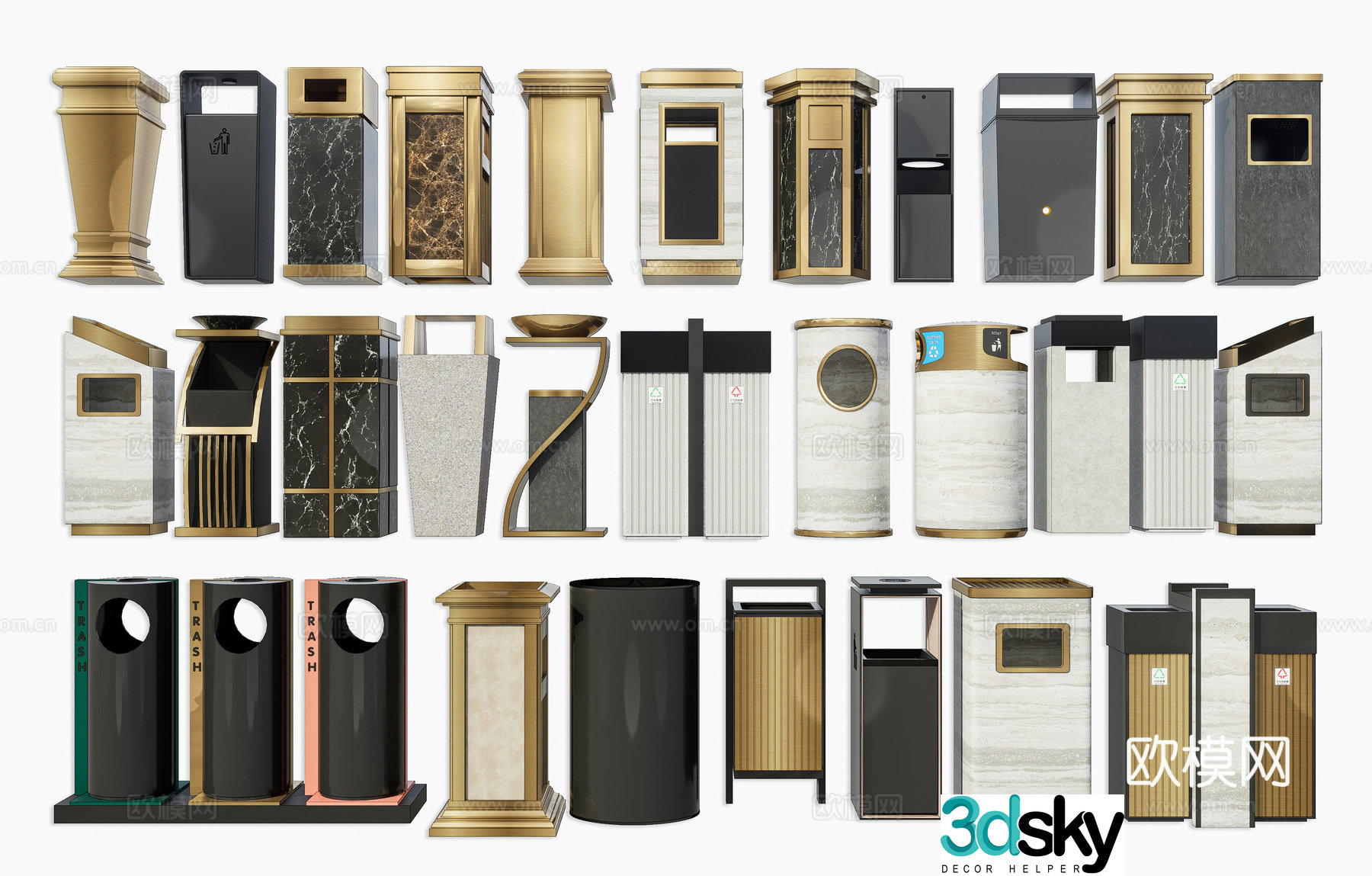 Modern hotel trash cans indoor light luxury trash cans metal shopping mall trash cans smart trash cans 3D model