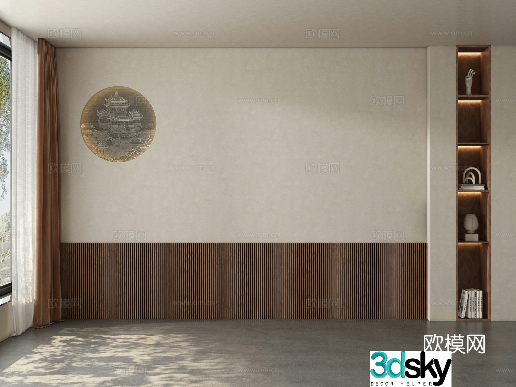 Middle style restaurant tea room background wall 3d model