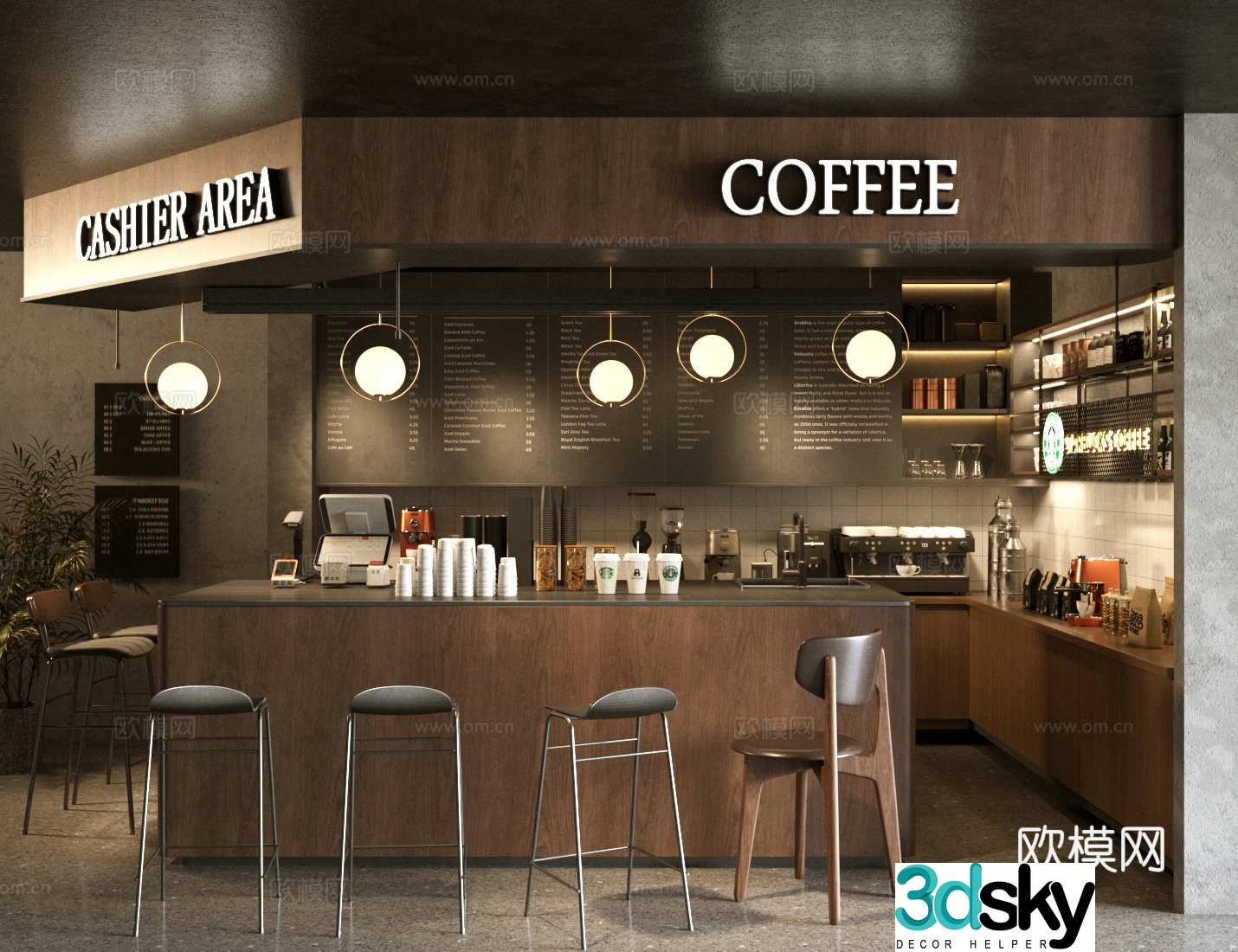 Log Wind Cafe Water Bar Area 3D Model