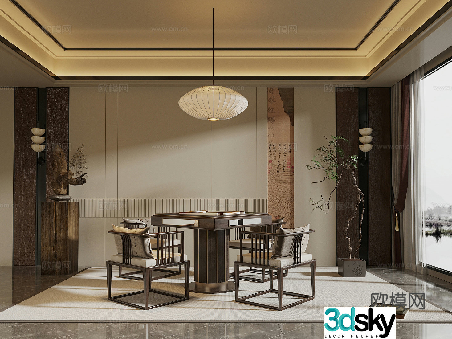 New Chinese chess and card room Mahjong room 3D model