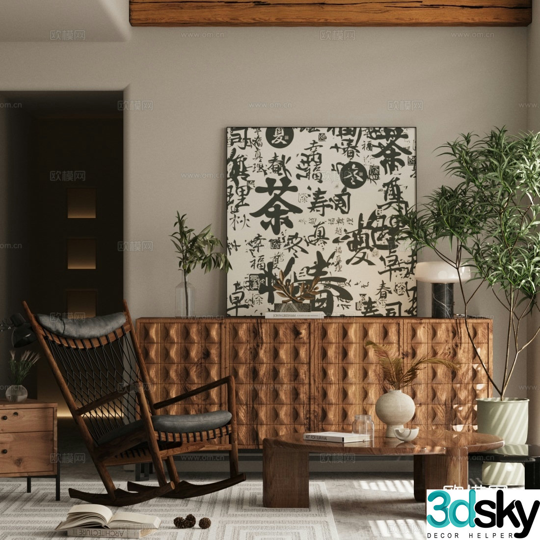 Medium style chest cabinet medium style leisure chair potted plant solid wood coffee table medium style entrance cabinet chest cabinet 3d model