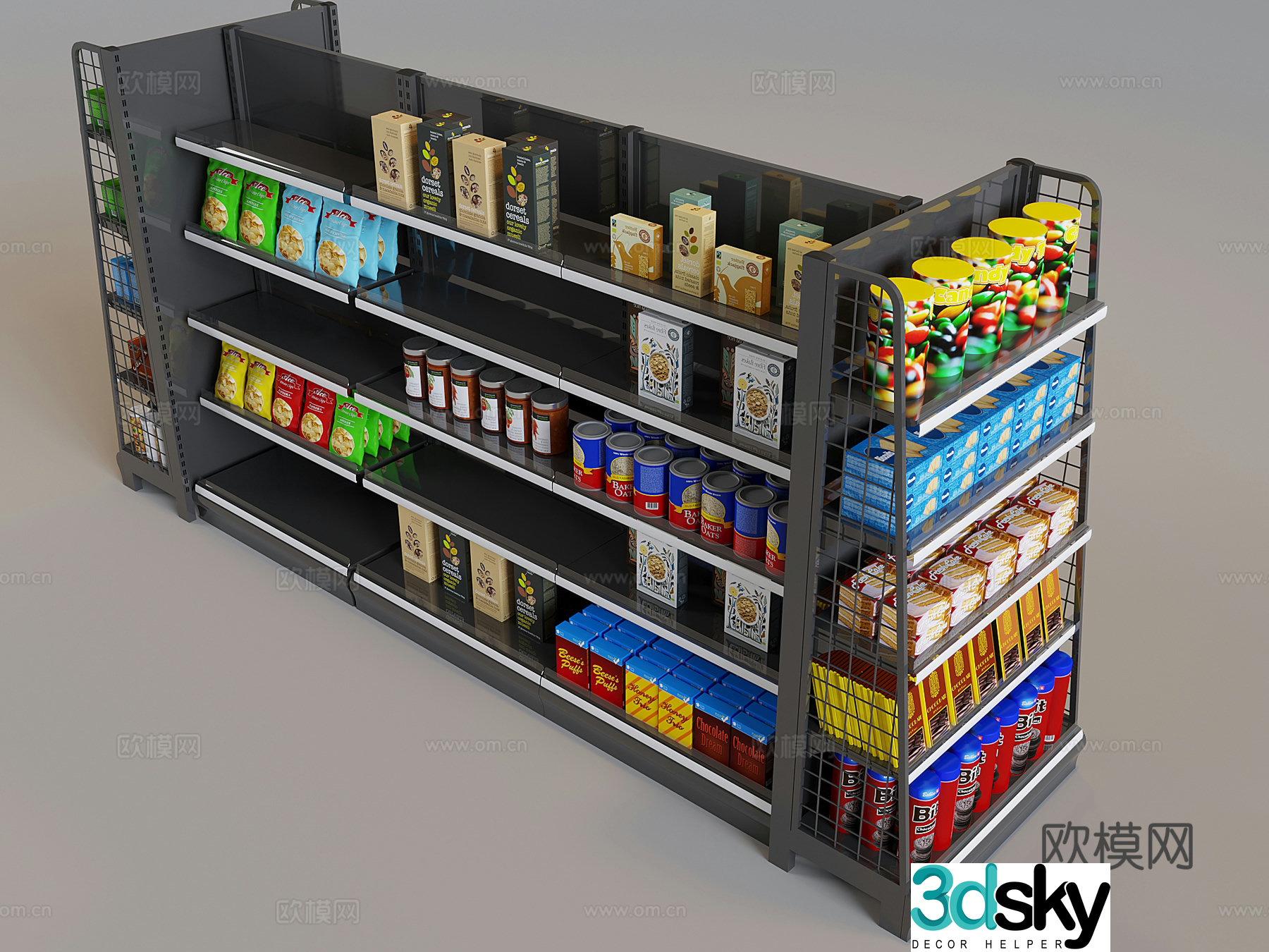 Supermarket snack display shelf display shelf display cabinet potato chip cookies food 3d model