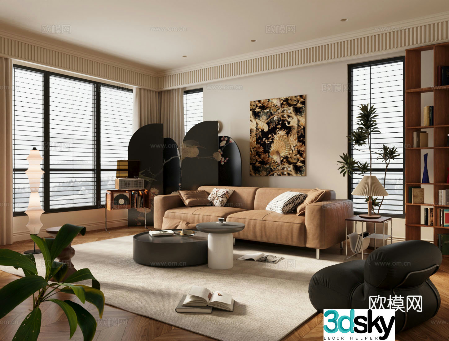 Retro home living room Home living room Sofa coffee table combination Medium screen Single sofa 3D model