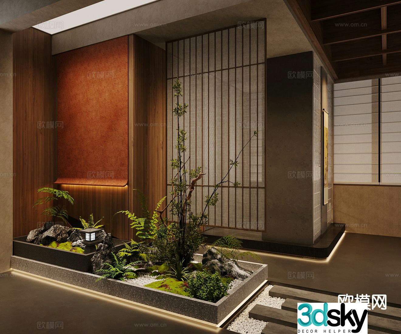 New Chinese style interior landscape Landscape sketch Indoor landscape Plant pile 3d model