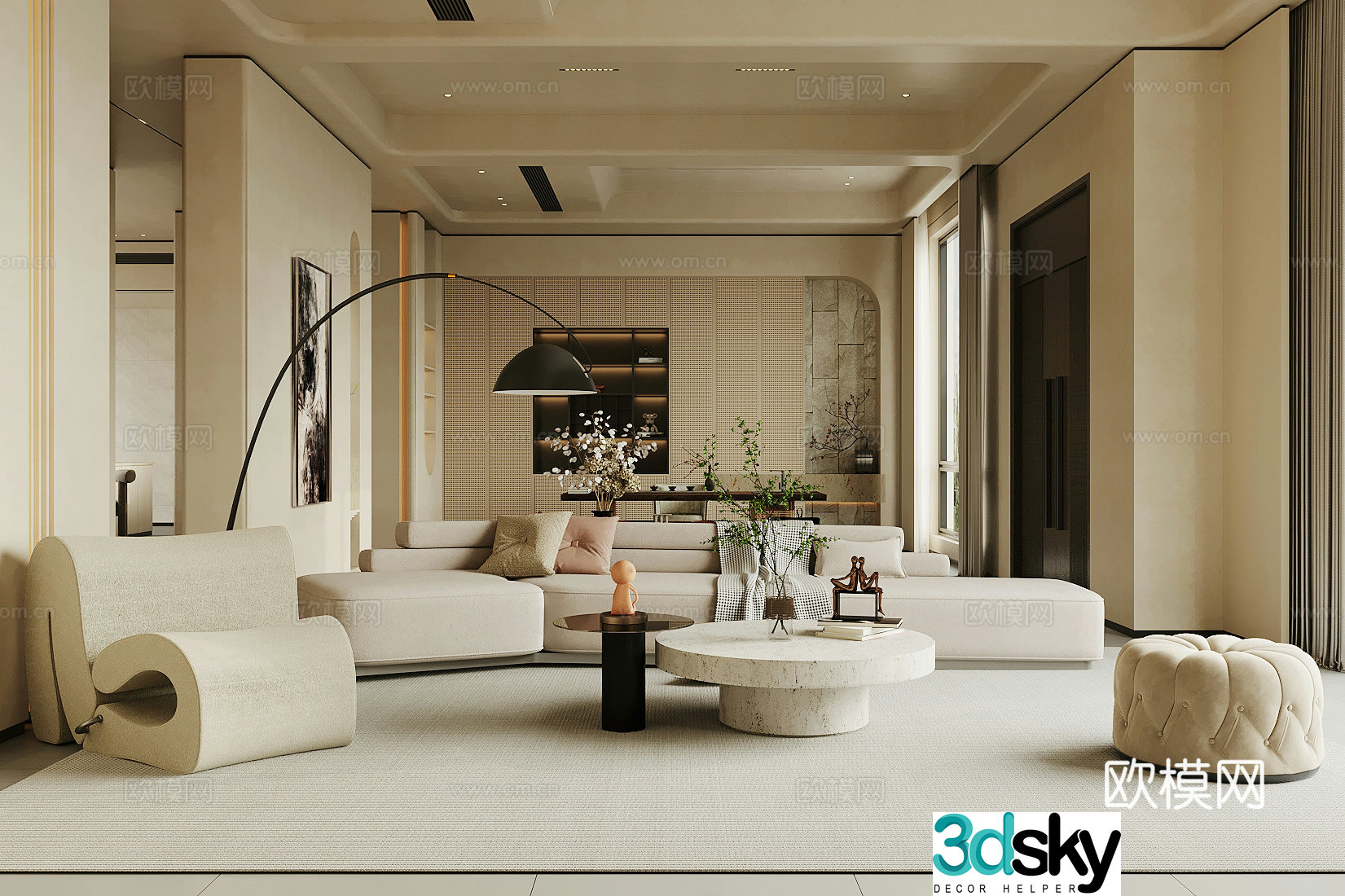 Modern home living room retro style living room medieval style living room sofa and coffee table combination large flat layer 3D model