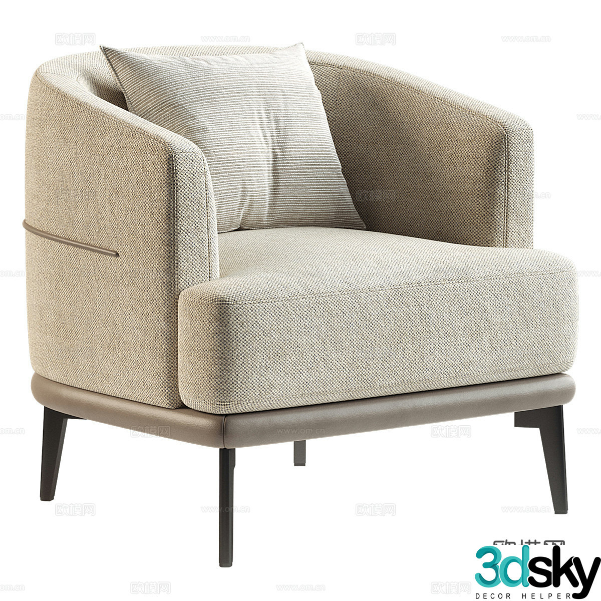 Modern linen upholstered armchair barrel chair suitable for living room bedroom 3d model