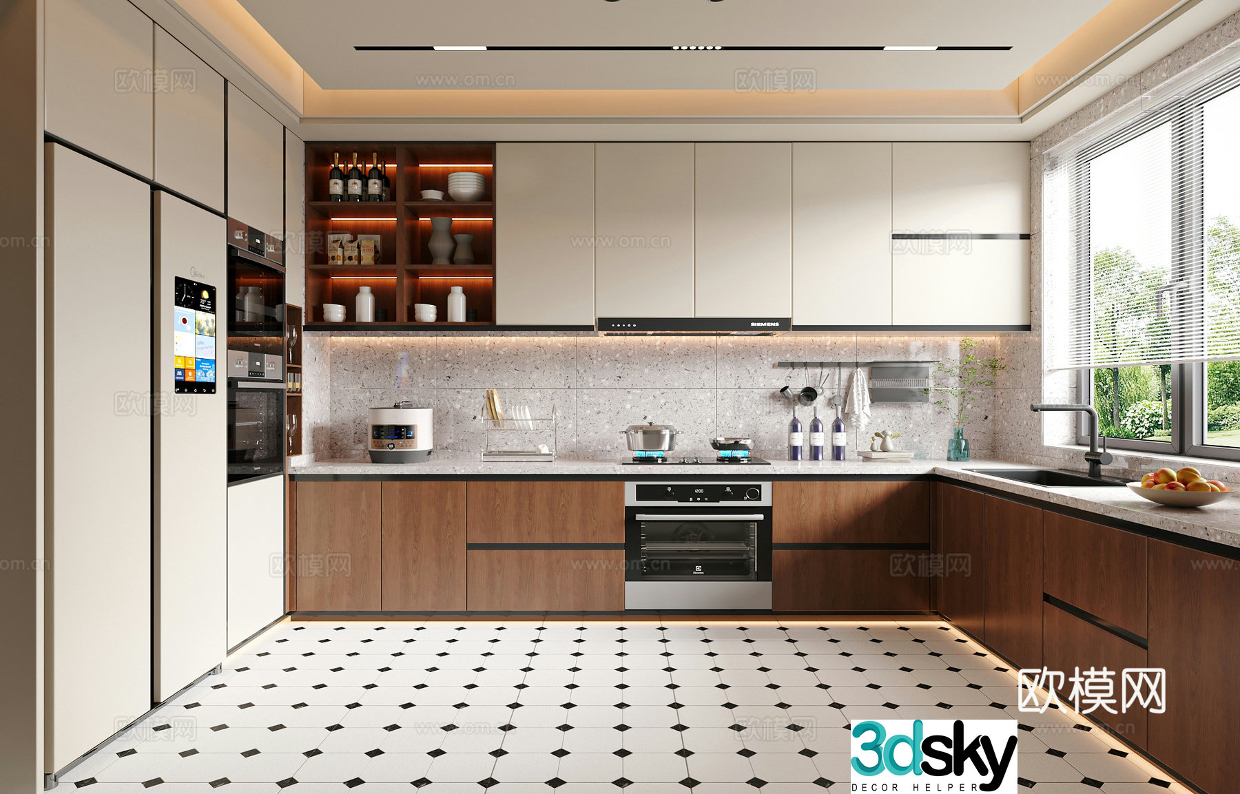 Modern medieval style kitchen enclosed kitchen 3d model
