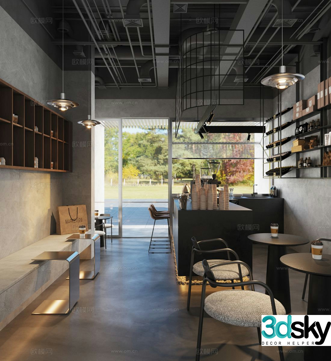 Industrial style cafe 3d model