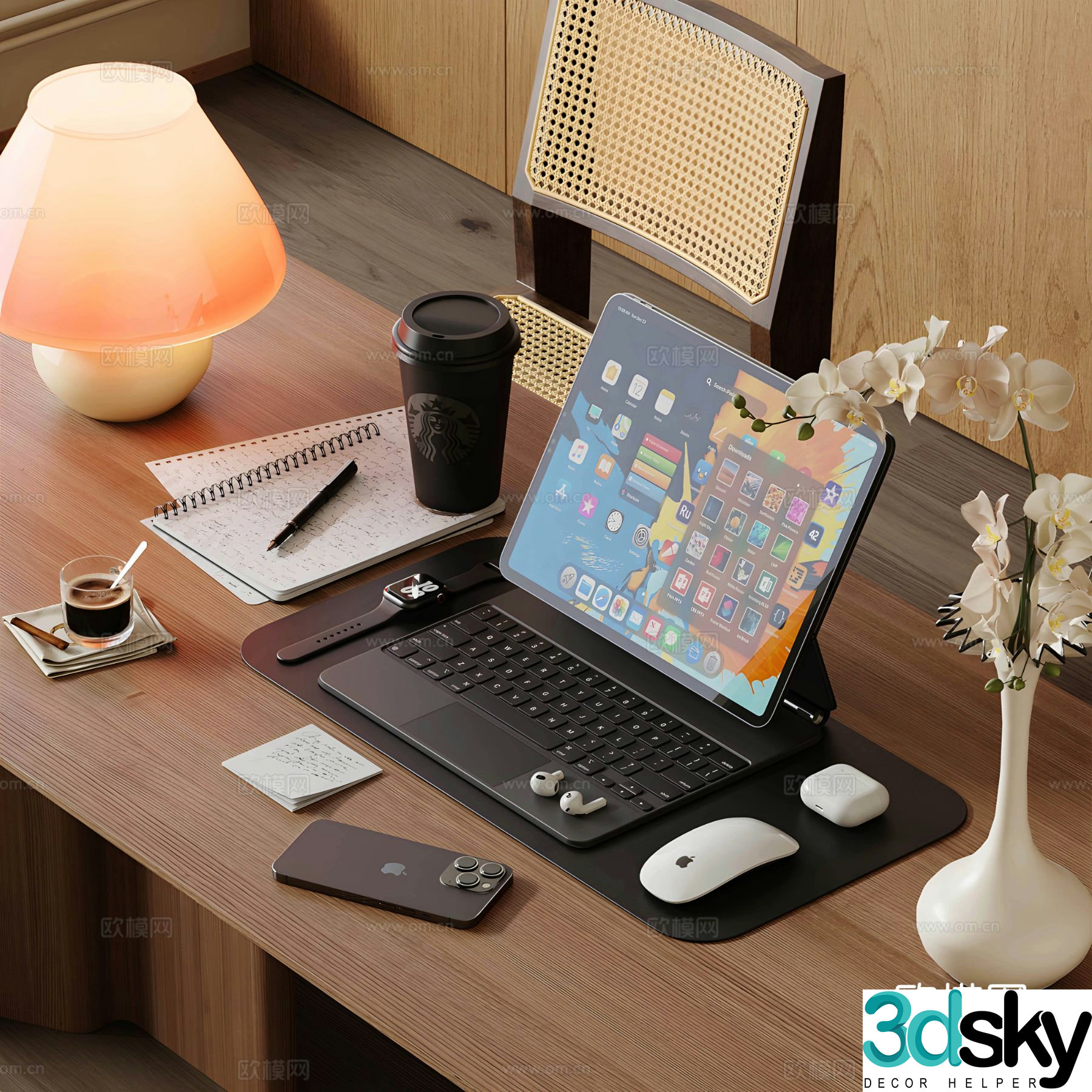 Office supplies Desktop ornaments Desk lamp Laptop 3D model