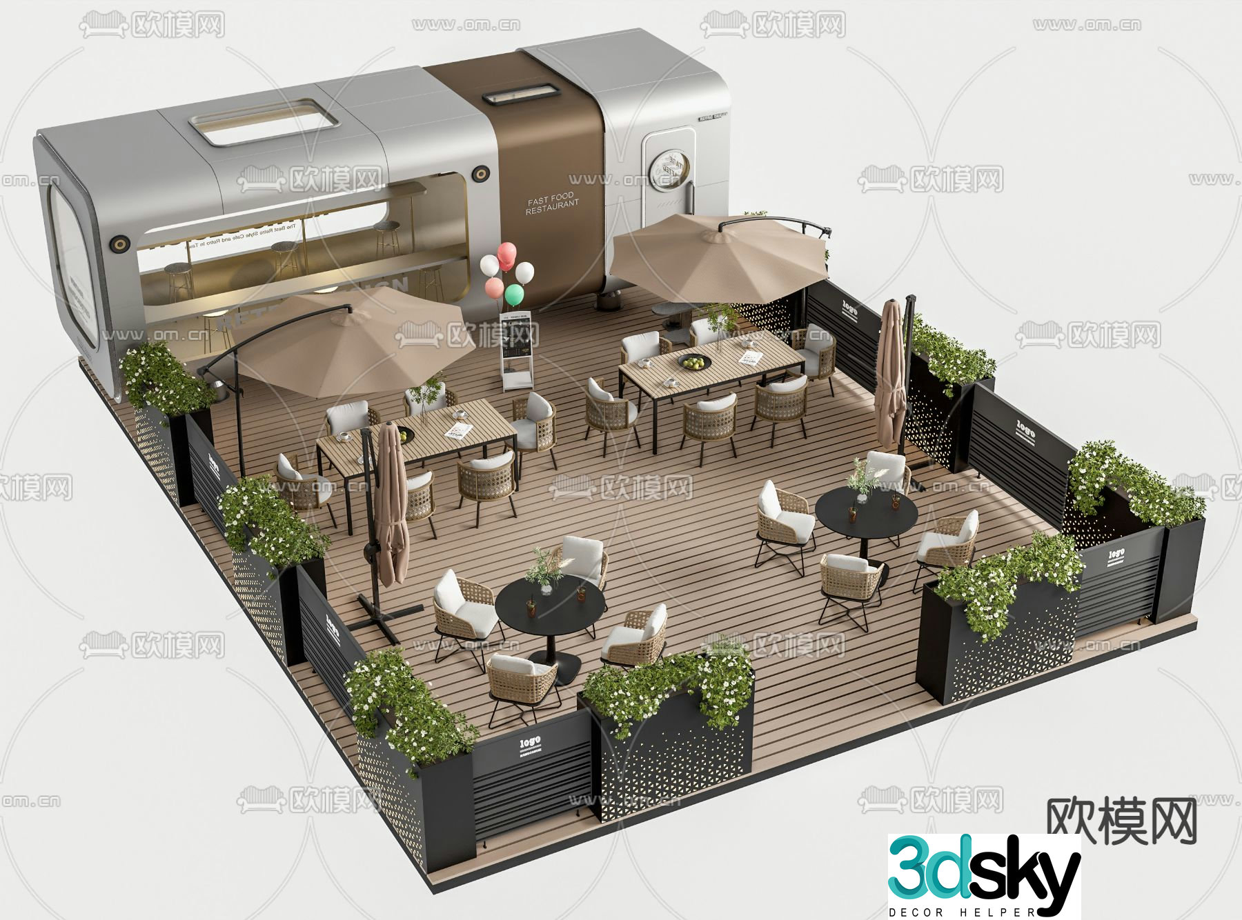 Outdoor table 3d model outside cafe