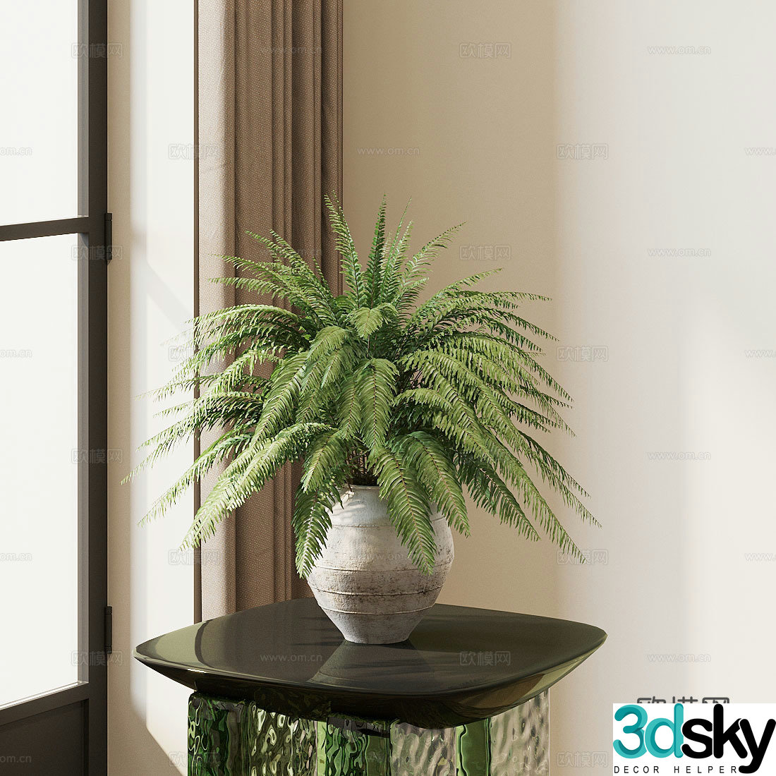 Potted plants Boston fern hanging basket tabby fern 3d model