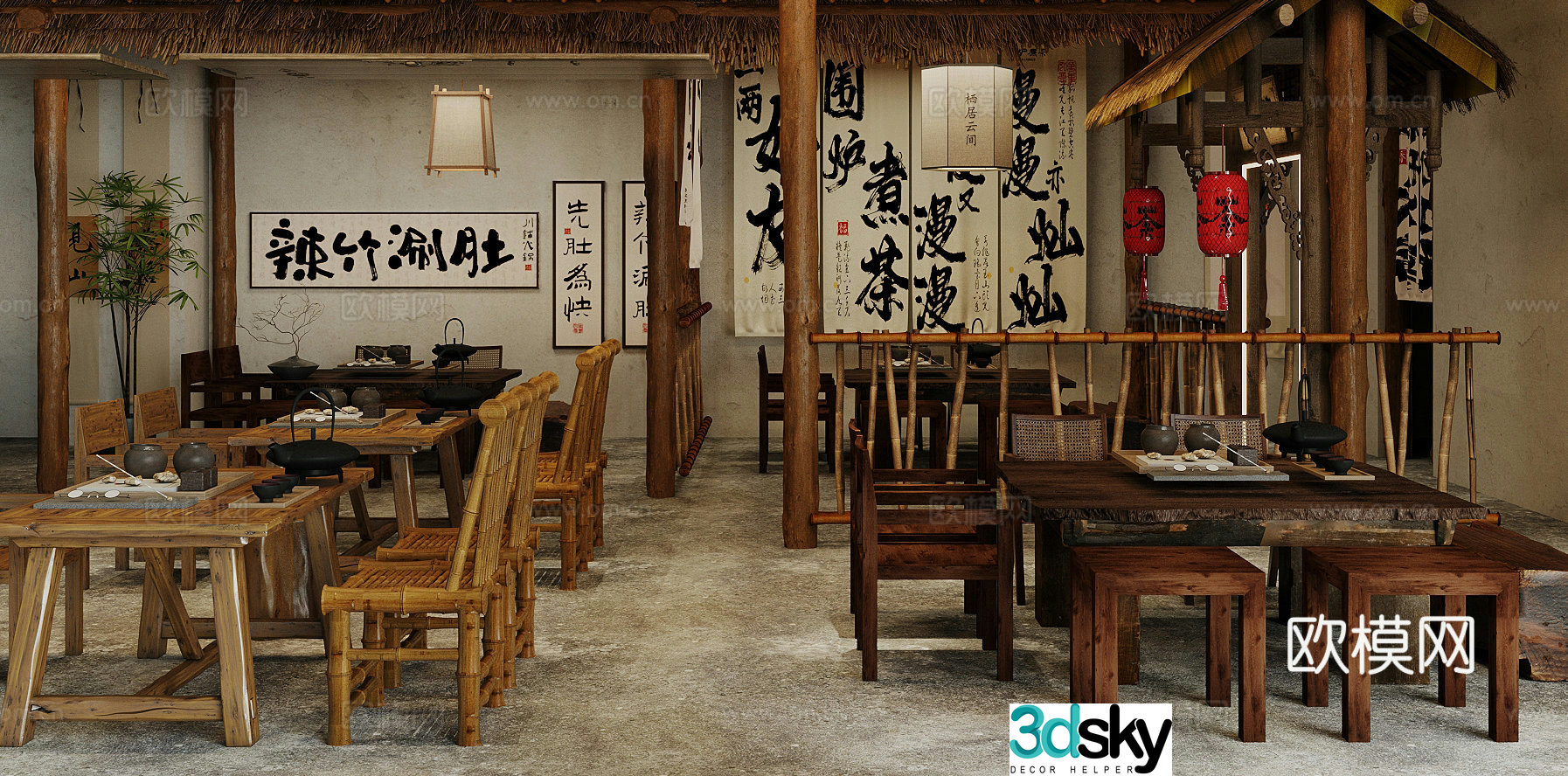New Chinese style old teahouse teahouse 3d model