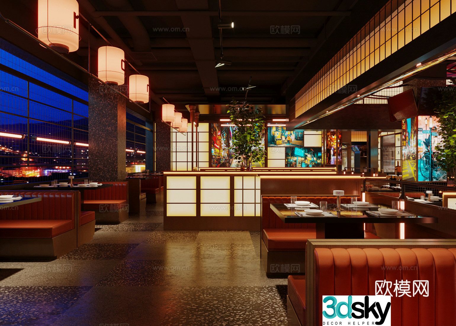 New Chinese style barbecue restaurant hot pot restaurant barbecue restaurant 3d model