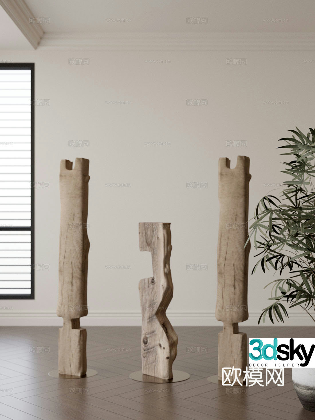 New Chinese ornament combination Wooden pile ornament 3D model
