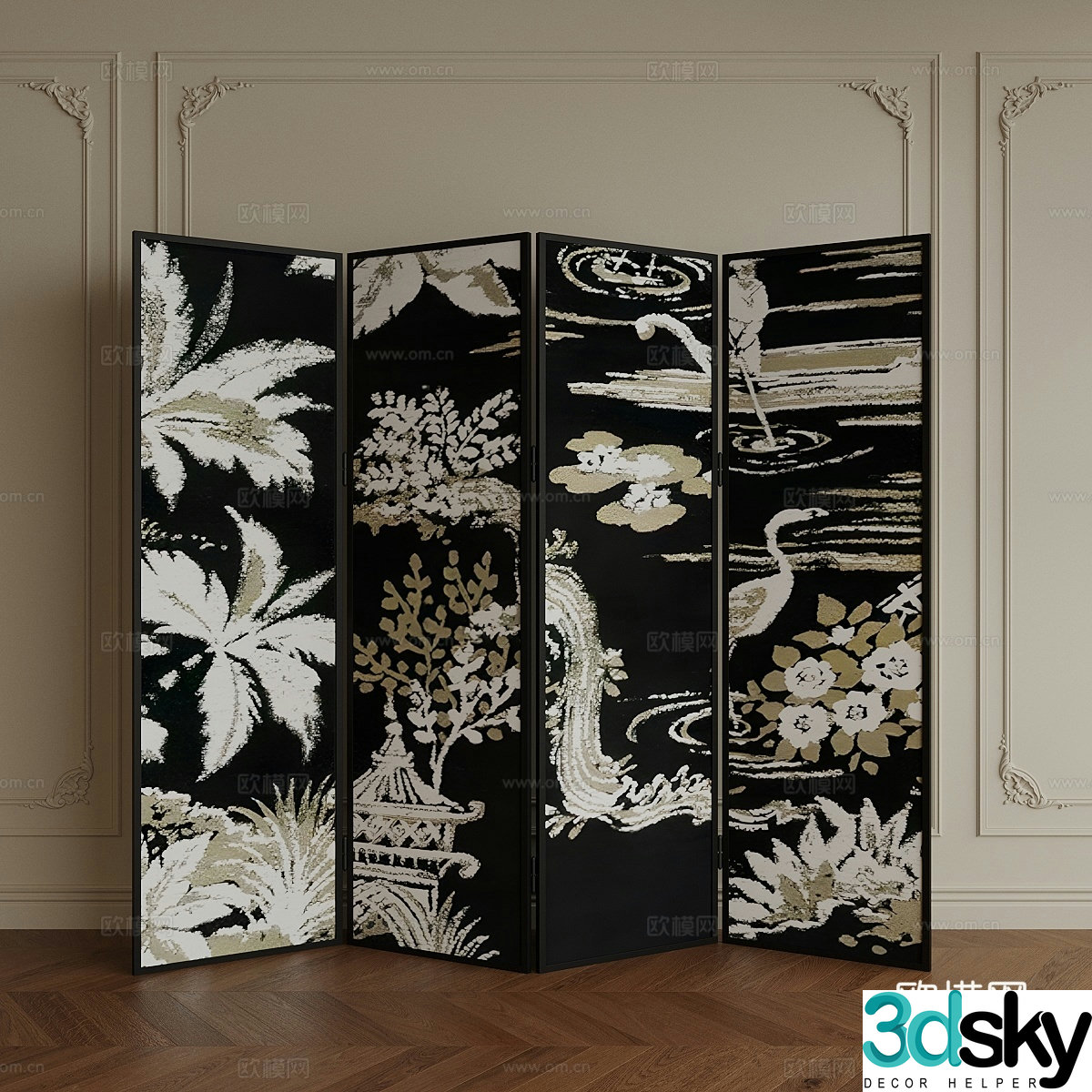 Middle-aged folding screen 3d model