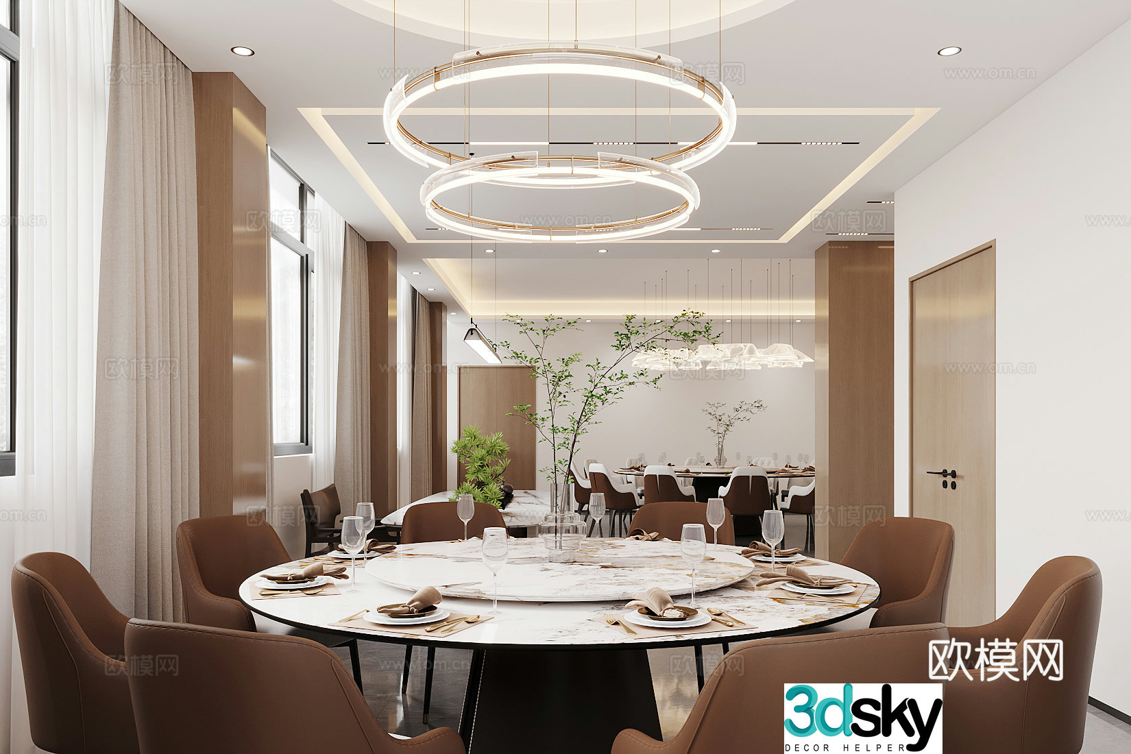 New Chinese-style private rooms Restaurant private rooms Private rooms Private rooms Private rooms Round dining table and chair combination 3D model