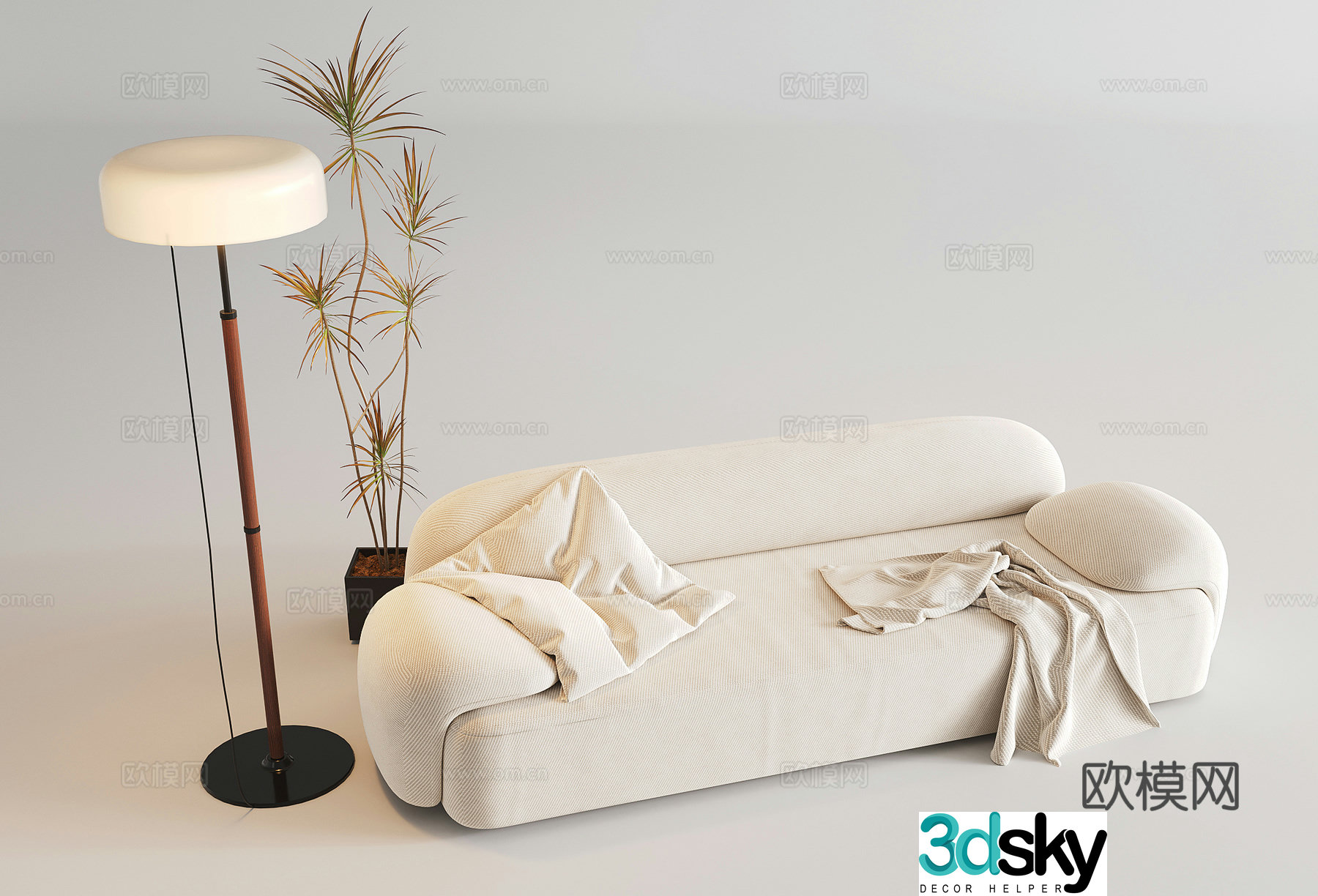 Double sofa Floor lamp Potted fabric sofa Multi-person sofa 3D model