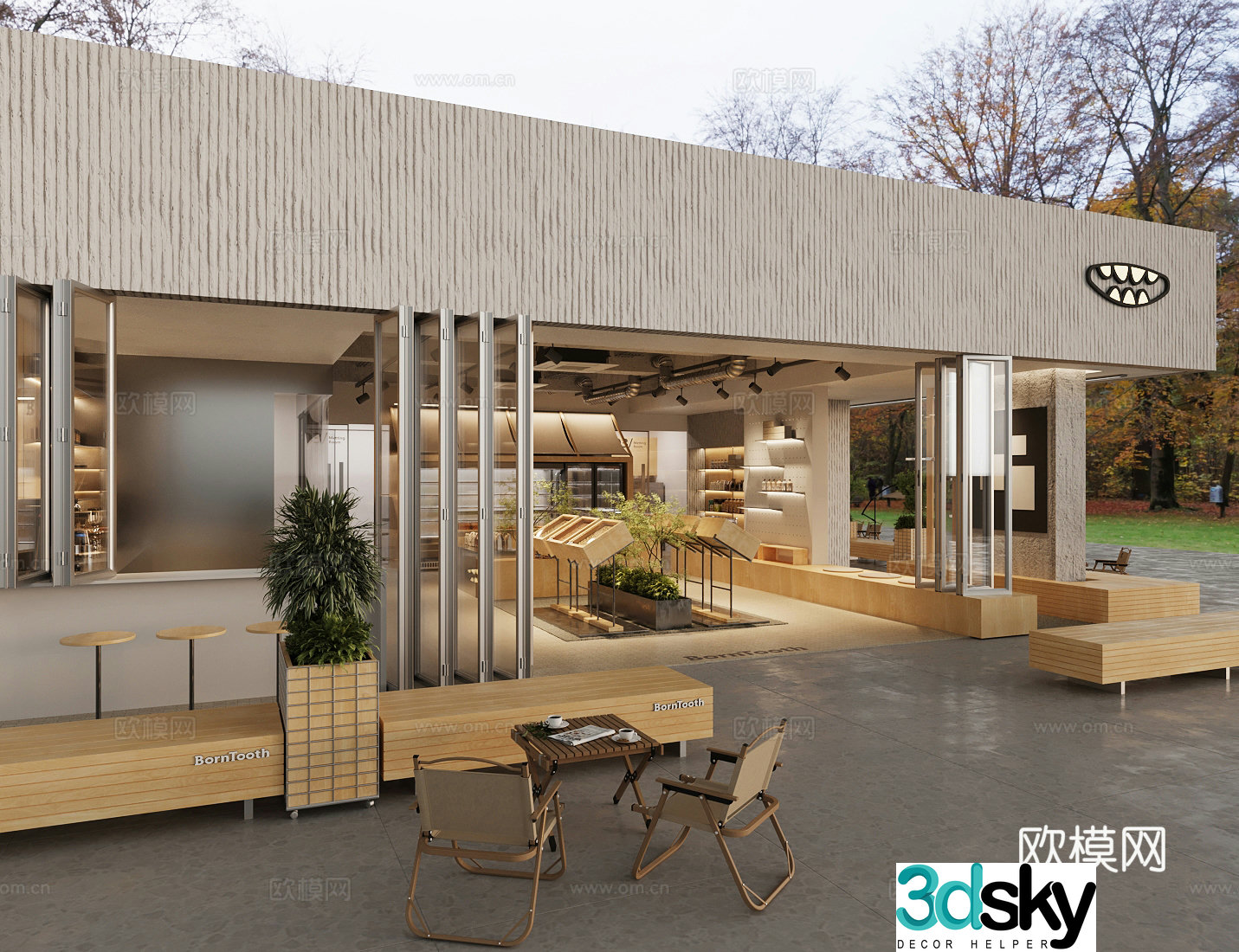 Industrial style coffee milk tea shop cake and dessert shop restaurant exterior area outdoor dining table and chair combination 3D model