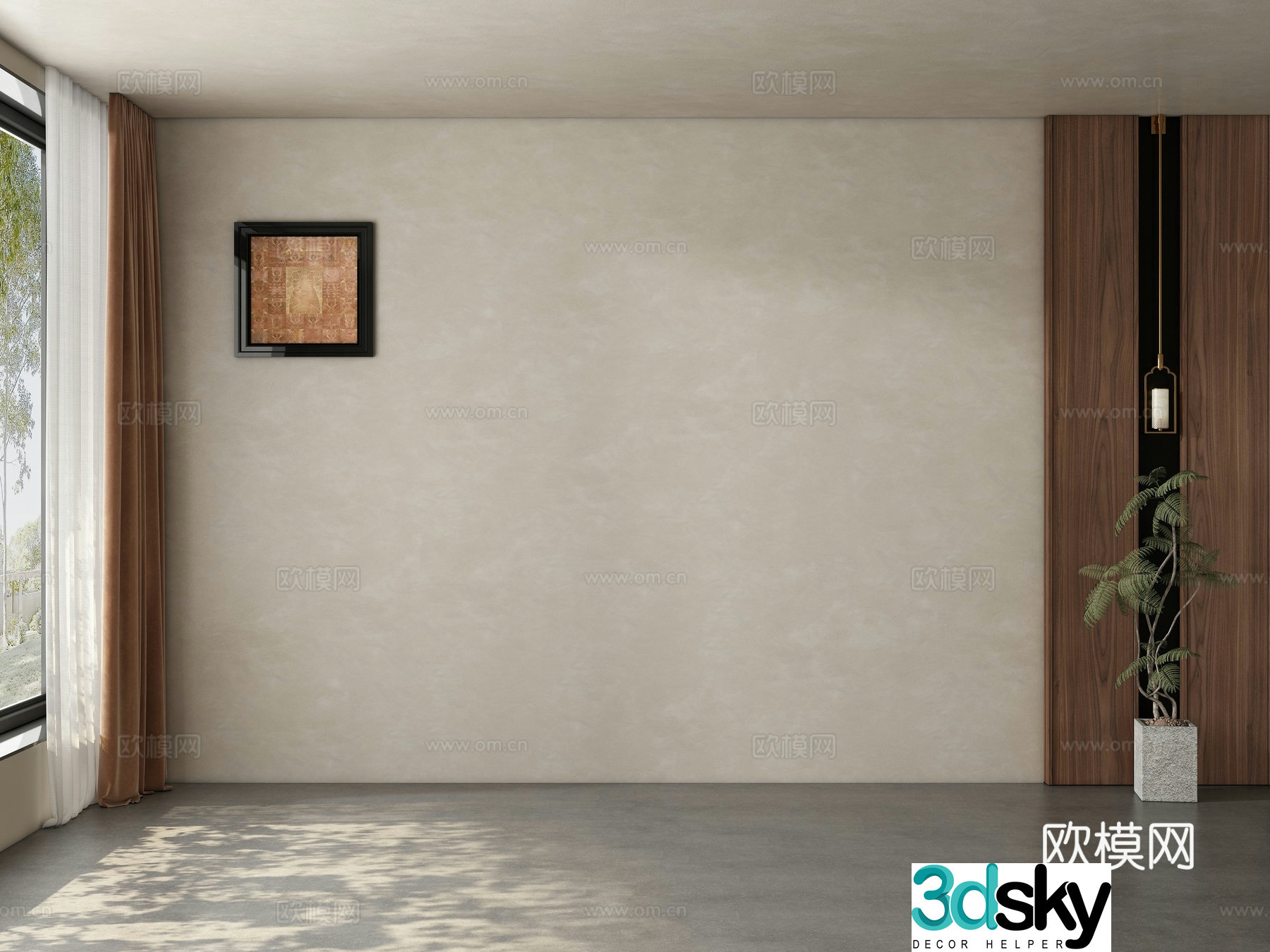 Middle style restaurant tea room living room background wall 3d model
