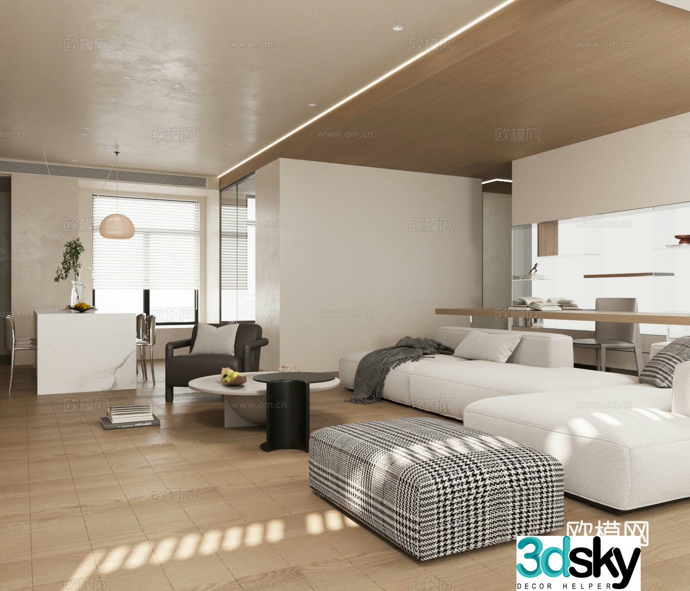 Modern cream home living room home living and dining room sofa and coffee table combination dining table and chair combination 3D model