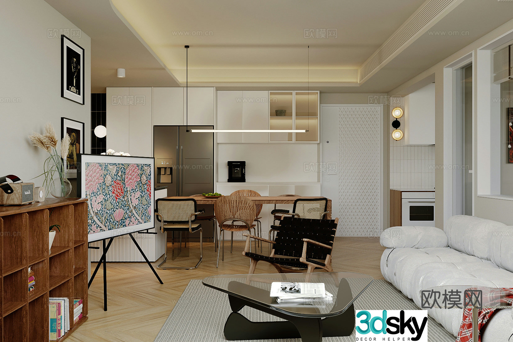 Middle style living restaurant horizontal living restaurant large flat living restaurant sofa and coffee table combination leisure chair 3D model