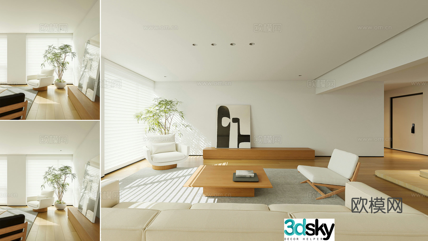 Modern minimalist living room Nordic living room Simple large flat living room Sofa coffee table combination Decorative cabinet 3D model