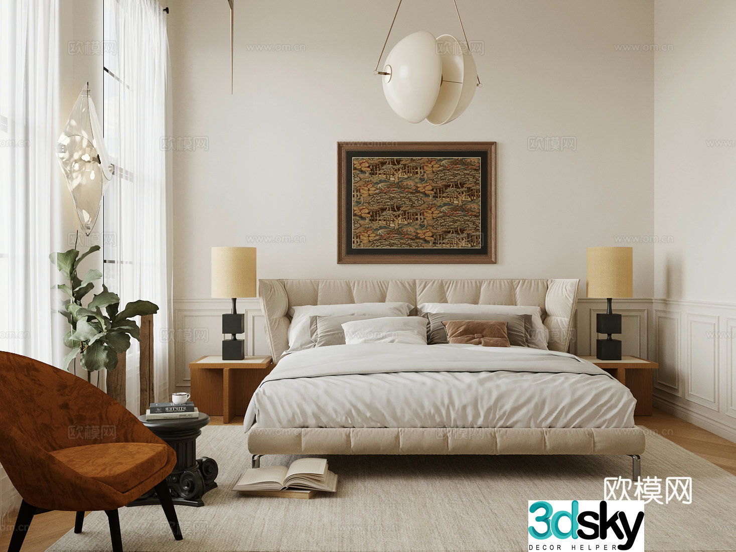 Middle-aged double bed 3D model